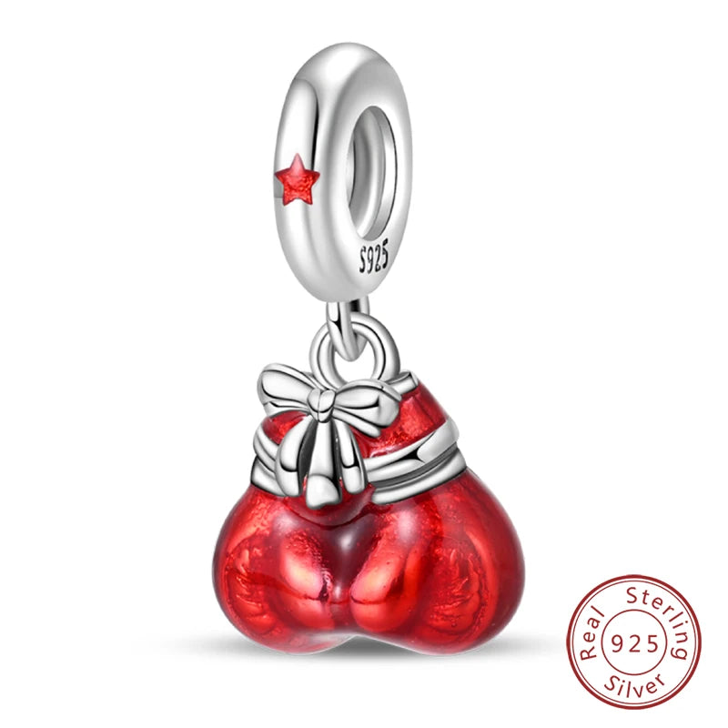 Original 925 Sterling Silber Rote Charm Perlen Rotwein Chili Hantel Anhänger für Frauen Passend für DIY Armband Geburtstag Schmuck Geschenk