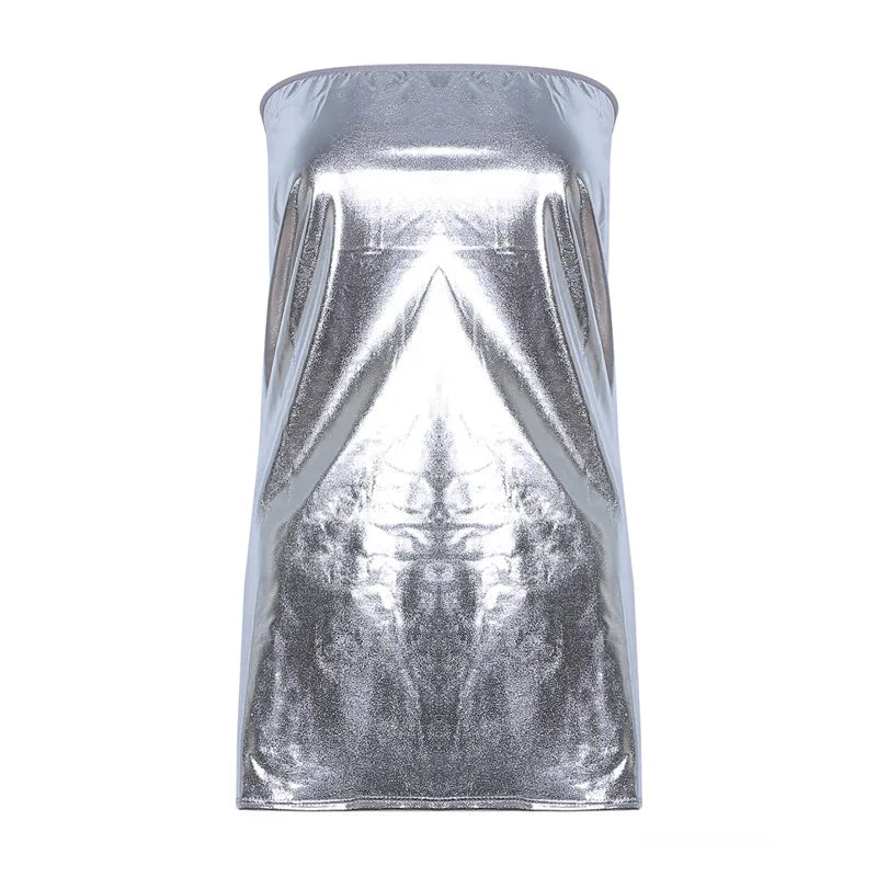 Sexy Kleider Damen PU Einfarbiges Kleid Clubwear Imitation Leder Brustwickelkleid Ärmelloses Kurzrock für Damen