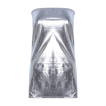 Sexy Kleider Damen PU Einfarbiges Kleid Clubwear Imitation Leder Brustwickelkleid Ärmelloses Kurzrock für Damen
