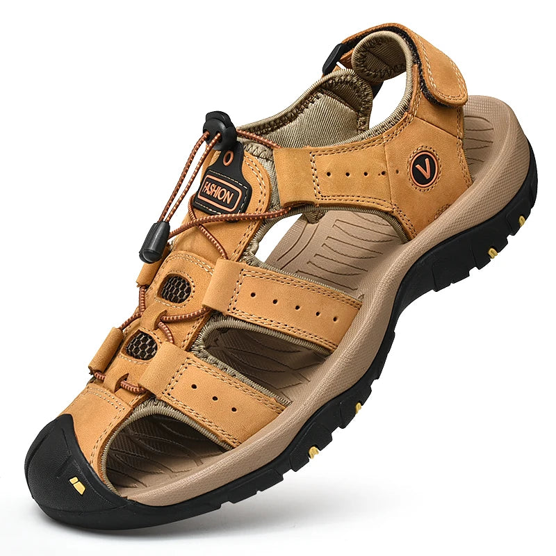 Sommer Herren Sandalen Echtes Leder Herren Freizeitschuhe Outdoor Herren Ledersandalen für Herren Strandschuhe Römerschuhe Plus Size 38-48