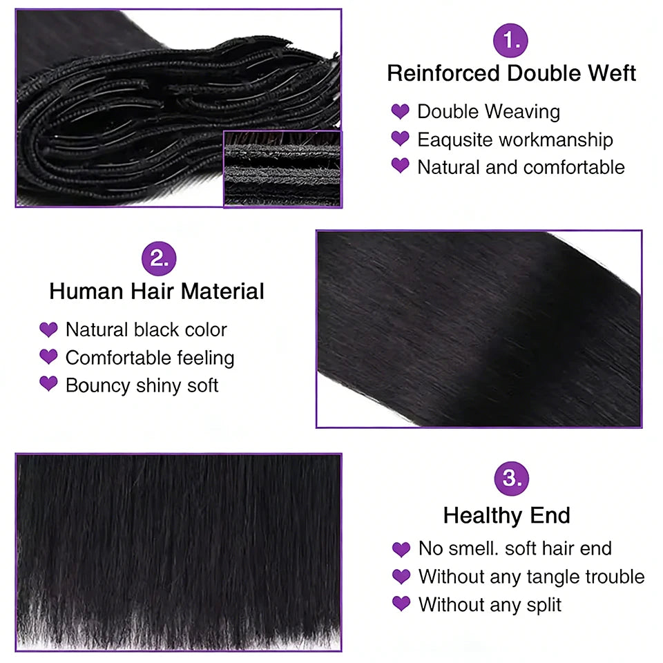 Seamless Clip ins Extensions Human Hair Straight Brazilian Remy Real Natural Soft Hair 8Pcs 120G Clip on Human Hair Extensions