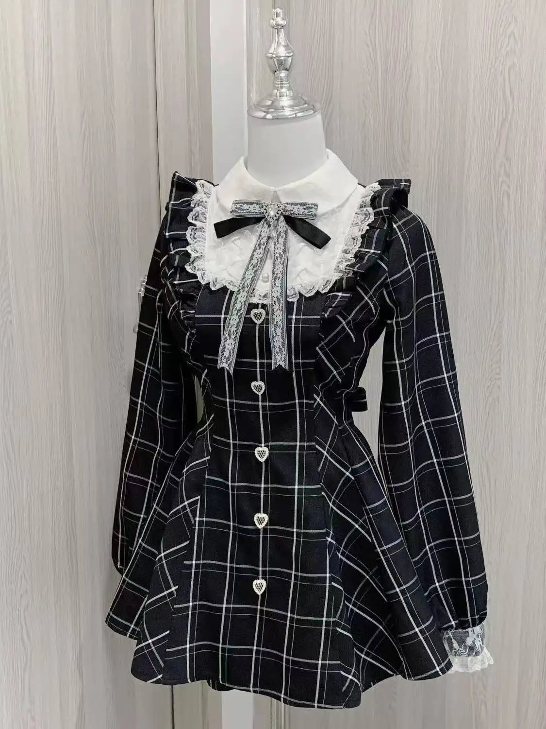 Japanese Gothic Lolita Dress Set Women Harajuku Y2k Bow Lace Ruffles Collar Mini Dresses Female Elegant Party Cute Dress