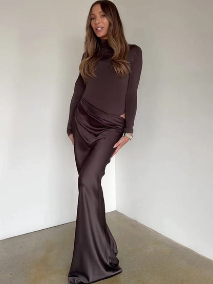 JULISSA MO Satin Sexy Hollow Out Damen Maxikleid Schwarz Ärmellos High Waist Kleid Female Herbst Skinny Elegant Party Clubwear