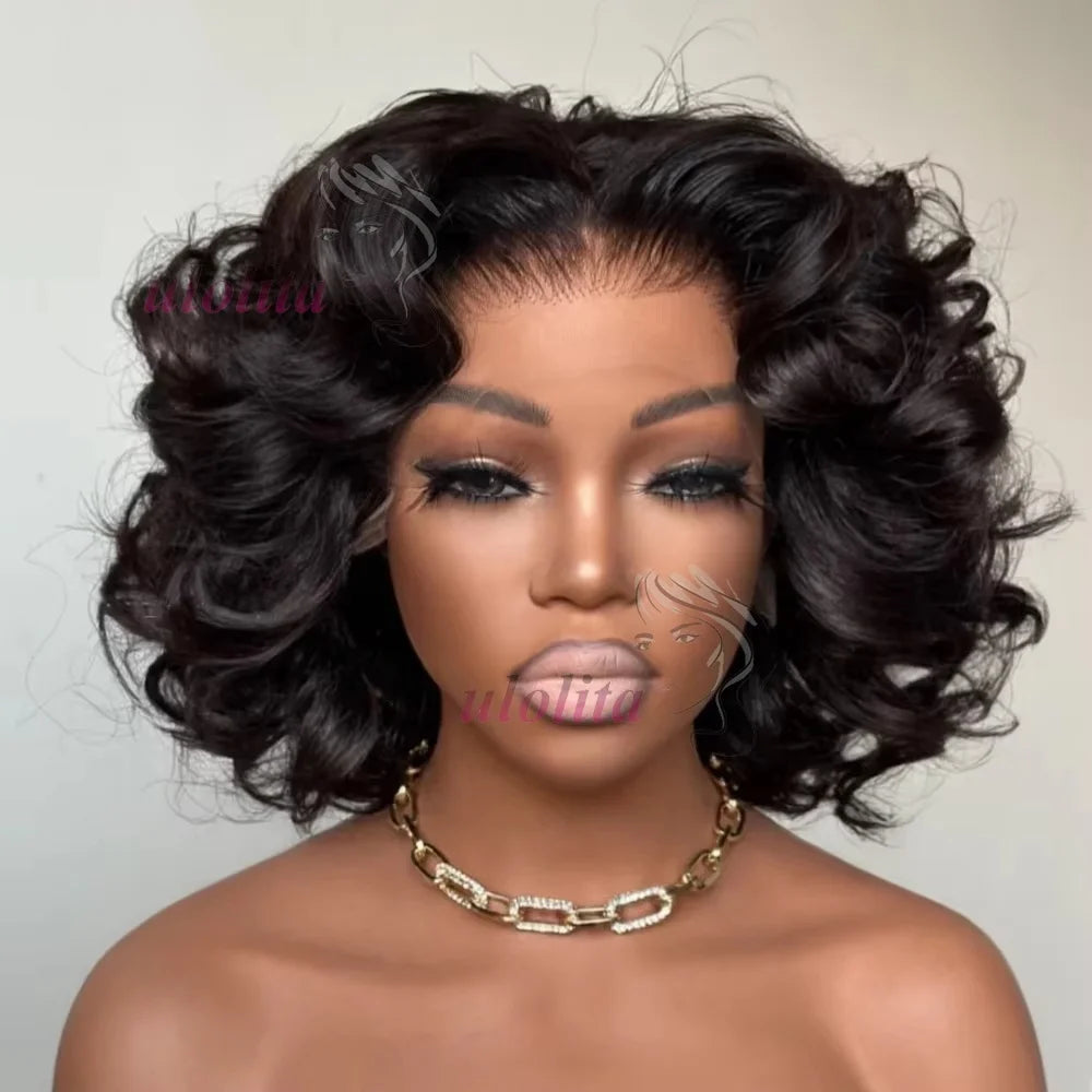 100% Raw Indian Virgin Hair Bouncy Wave 4x4 HD Lace Closure Wigs High Density 12" Wear and Go Ombre Bouncy Curly Glueless Wigs