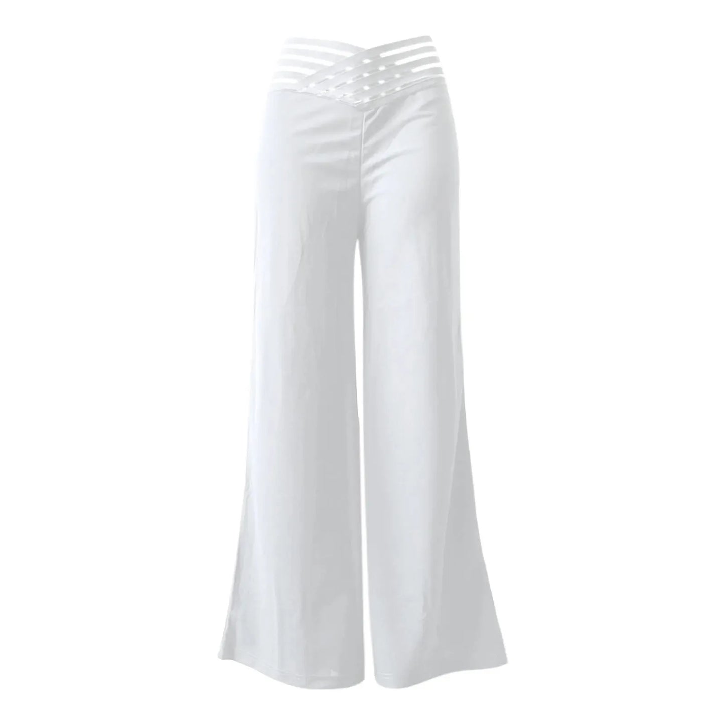 Women Wide Leg Flared Pants Autumn Casual Crisscross Sheer Mesh Patch High Waist Trousers Y2k Streetwear Elegant Work Pant
