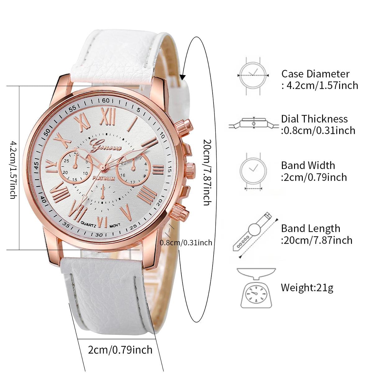 5 TEILE/Set Damenuhr Mode Römisches Zifferblatt Lederarmband Quarzuhr Perlen Schmuckset (Ohne Box)