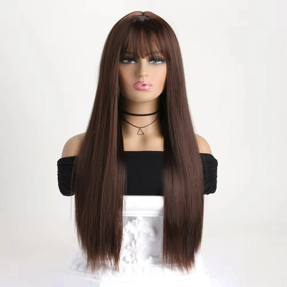 Best-selling 26-inch synthetic wig for long straight hair for Halloween cosplay, daily use wig, high-temperature hair accessory