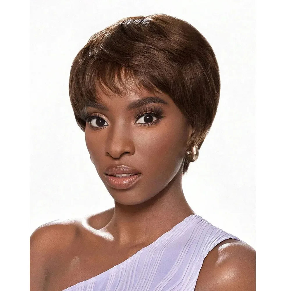 Newmi Pixie Cut Wig Human Hair Wigs Full Machine Wigs Brazilian 100% Human Hair Short Wigs with Bangs for Women Natural Black