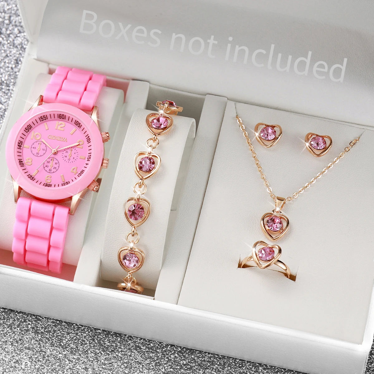 5/6PCS Damenarmbanduhren Mode Silikonarmband Damen Quarzuhr Schmuckset Reloj Mujer Mädchenuhr Geschenk (Ohne Box)