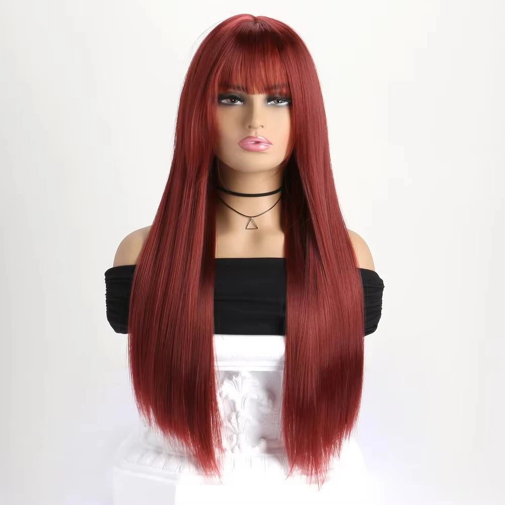 Best-selling 26-inch synthetic wig for long straight hair for Halloween cosplay, daily use wig, high-temperature hair accessory