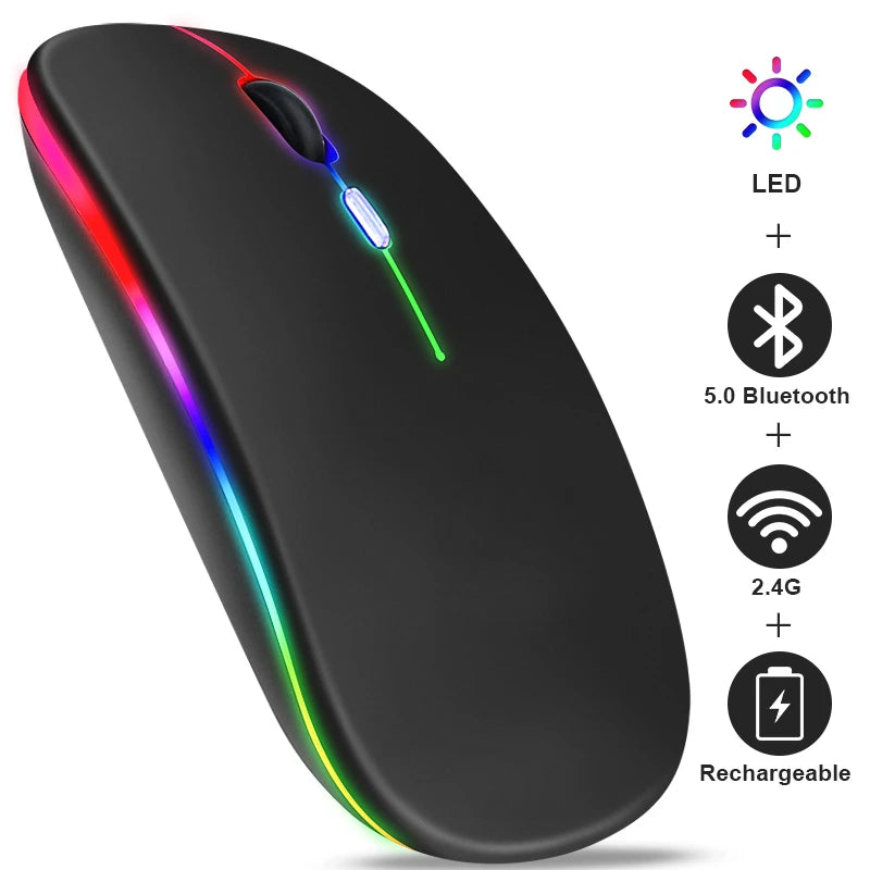 Wiederaufladbare kabellose Bluetooth-Maus mit 2,4-GHz-USB-RGB, 1600-DPI-Maus für Computer, Laptop, Tablet-PC, Macbook, Gaming-Maus, Gamer