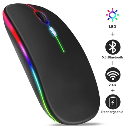 Wiederaufladbare kabellose Bluetooth-Maus mit 2,4-GHz-USB-RGB, 1600-DPI-Maus für Computer, Laptop, Tablet-PC, Macbook, Gaming-Maus, Gamer