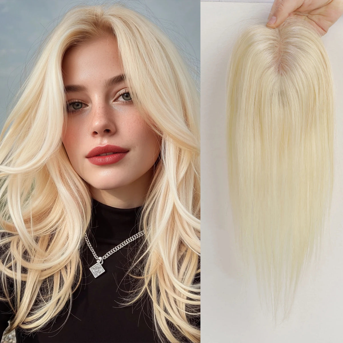 Light Brown Blonde Ombre 12 Inch Human Hair Toppers Lace Base Clip In Hairpiece for Women 100% Remy Human Hair Extensions