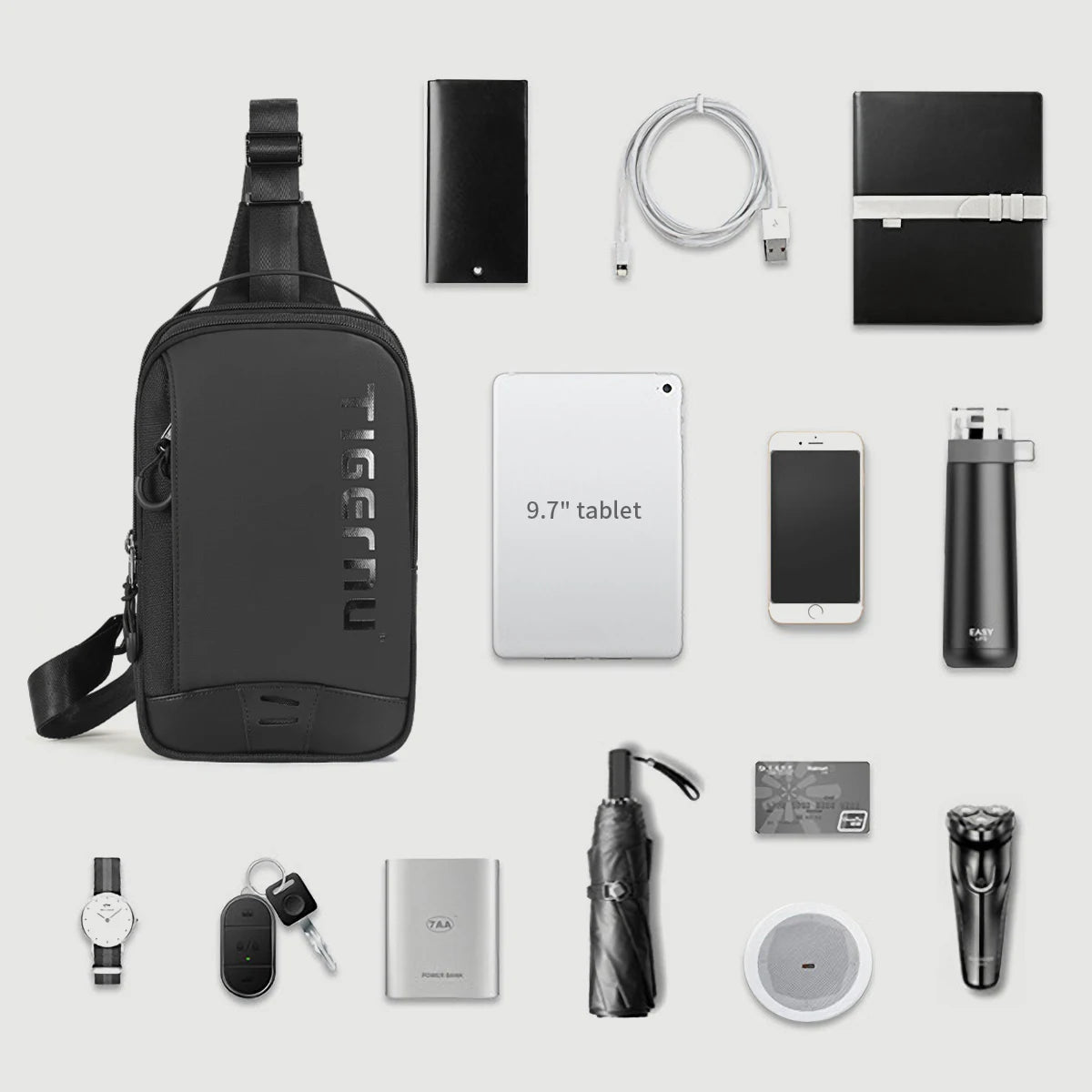 Tigernu Brusttasche für Herren im coolen Stil Herren Schultertasche 9,7 Zoll IPad Tasche Lässige Herrentasche Umhängetasche Leichte Mini-Taschen