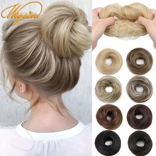 WIGSIN Kunsthaar-Dutt, unordentlich, mit Haargummi, Haarteil für Damen, tägliche Haarschmuck