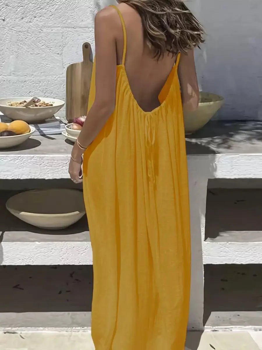 2026 Loose-Fit Spaghettiträgerkleid Damen Freizeit Hauskleid Sommerkleid Einfarbig Urlaub Kühl Hauskleid