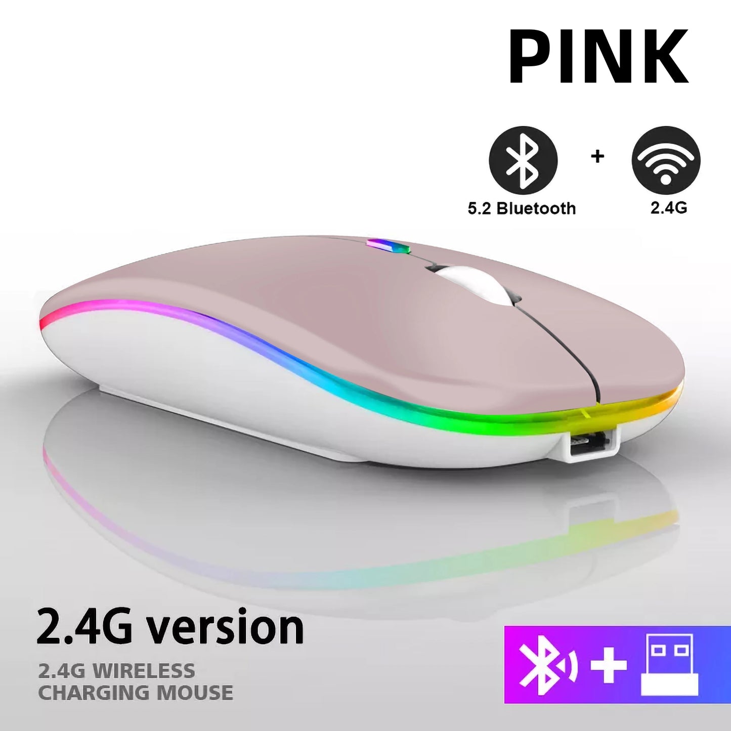 Wiederaufladbare kabellose Bluetooth-Maus mit 2,4-GHz-USB-RGB, 1600-DPI-Maus für Computer, Laptop, Tablet-PC, Macbook, Gaming-Maus, Gamer