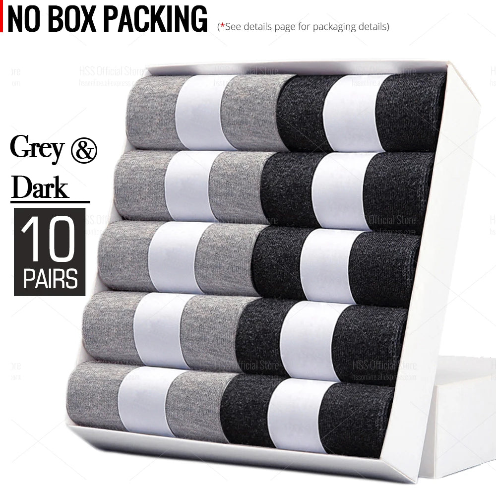 HSS 5/10 Pairs Men's Cotton Blend Socks Black Business Men Socks Soft Breathable Summer Winter for Male Socks Plus Size (6.5-14)