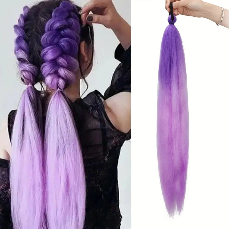 Synthetic 26Inch Long Straight Ponytail Elastic Hair Colorful Braiding Ponytail Hair Extensions Hair Accessories for Women