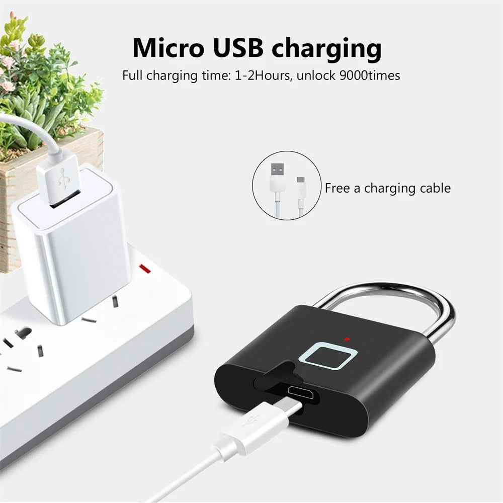 KERUI Fingerabdruckschloss Schlüsselloses USB-Ladeschloss Intelligentes Vorhängeschloss Wasserdichtes Türschloss 0,2 Sek. Entsperren Tragbares Anti-Diebstahl-Vorhängeschloss Zink