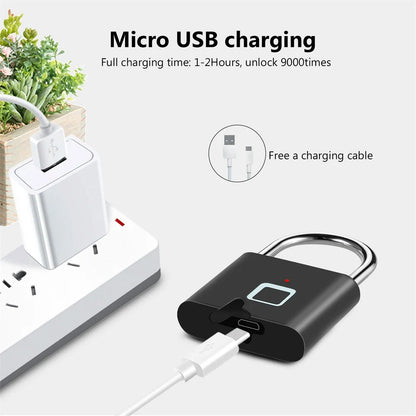 KERUI Fingerabdruckschloss Schlüsselloses USB-Ladeschloss Intelligentes Vorhängeschloss Wasserdichtes Türschloss 0,2 Sek. Entsperren Tragbares Anti-Diebstahl-Vorhängeschloss Zink