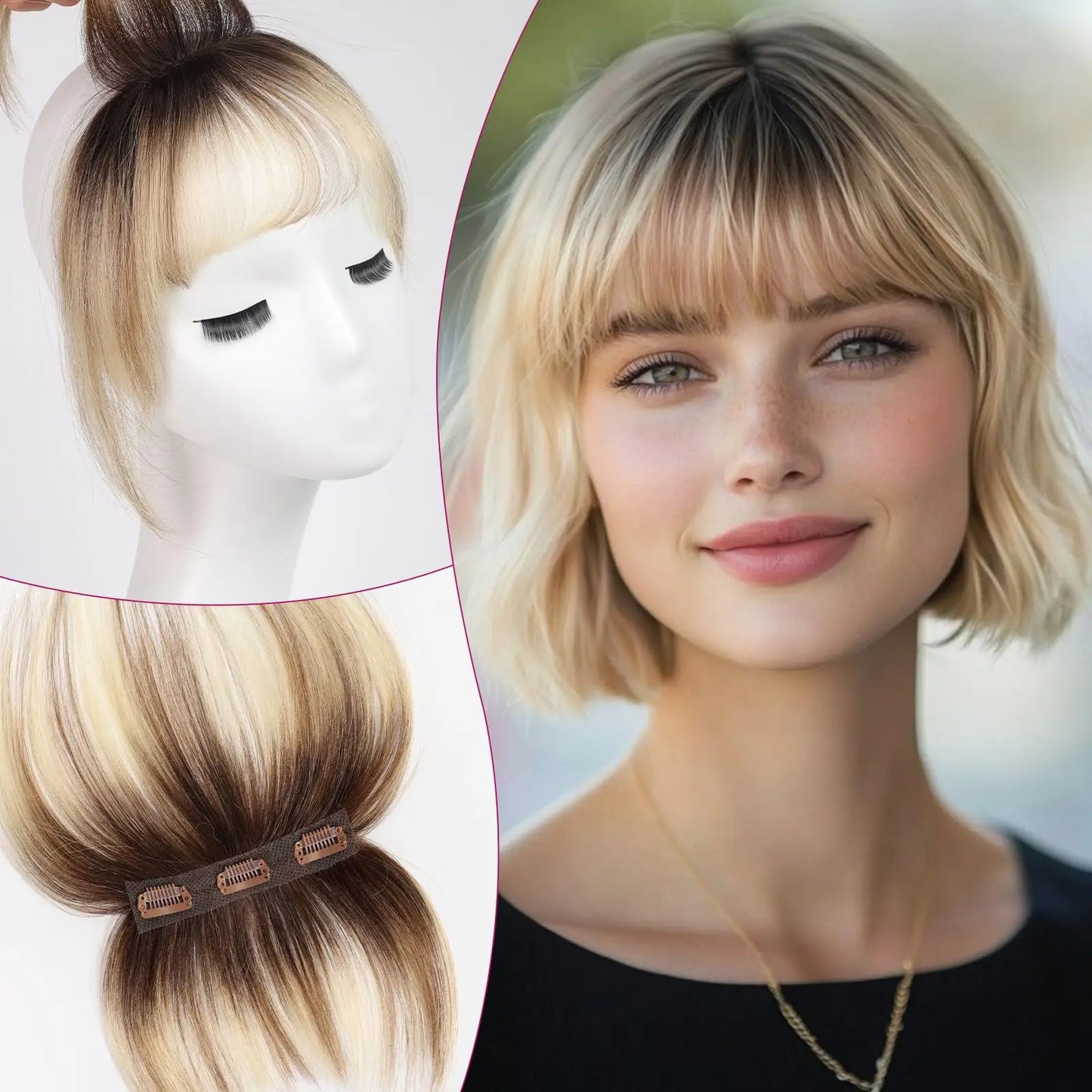 100% Human Hair Blonde Bangs Clips in Air Fringe Bangs Hairpiece for Women Platinum Human Hair Bangs Hair Extension 4.5inch