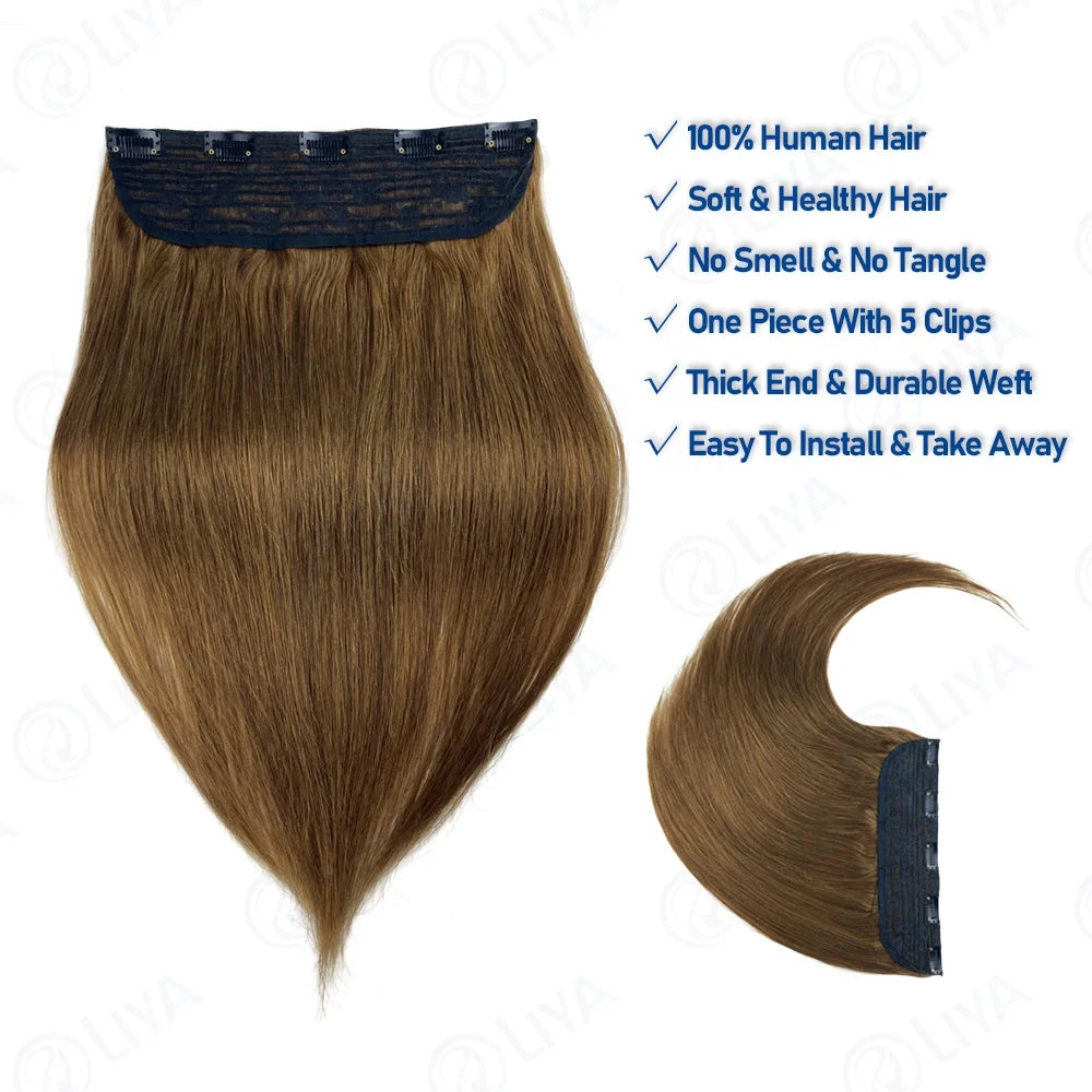 #6 Light Brown Bone Straight Clip In Hair Extensions 1 Piece 5 Clips Full Head One-Piece Clip In Human Hair Extensions 100G/Set