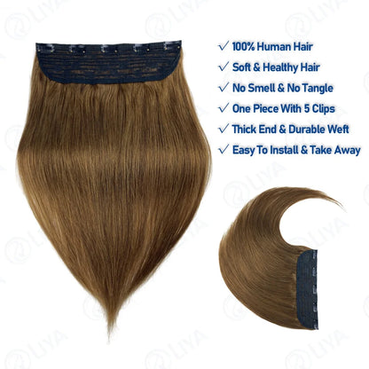 #6 Light Brown Bone Straight Clip In Hair Extensions 1 Piece 5 Clips Full Head One-Piece Clip In Human Hair Extensions 100G/Set