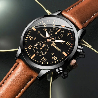 4TEILE/Set Herren Business-Armbanduhren Mode Arabisches Zifferblatt Lederband Quarzuhren Vintage Armbänder Set (Ohne Box)