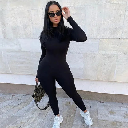 2024 Frühling Damen Sexy Jumpsuit Streetwear Langarm Bodycon Solid Sport Fitness Jumpsuits Strampler Overalls für Damen Bodysuit