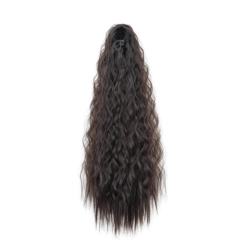 22Inch Synthetic Long Kinky Wave Curly Drawstring Clip in Ponytail Hair Extension High Temperature Fiber Hairpiece for Women
