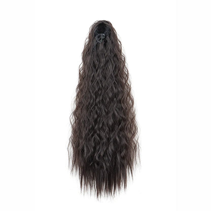 22Inch Synthetic Long Kinky Wave Curly Drawstring Clip in Ponytail Hair Extension High Temperature Fiber Hairpiece for Women