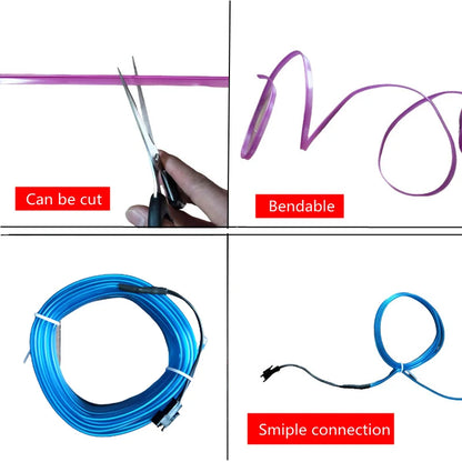 1M/3M/5M Auto-Innenraum-LED-Dekorlampe EL-Kabel Neonstreifen für Auto-DIY Flexible Umgebungslicht USB Party-Atmosphäre-Diode
