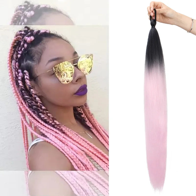 Synthetic 26Inch Long Straight Ponytail Elastic Hair Colorful Braiding Ponytail Hair Extensions Hair Accessories for Women
