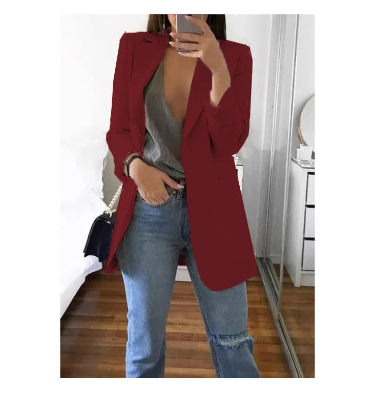 European and American Fashion Casual Suit Polo Neck Slim Fit Cardigan Temperament Women's  Coat Spring and Autumn 2024