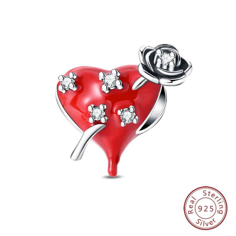 Original 925 Sterling Silber Rote Charm Perlen Rotwein Chili Hantel Anhänger für Frauen Passend für DIY Armband Geburtstag Schmuck Geschenk