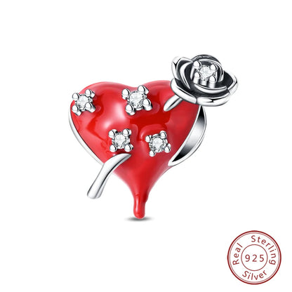 Original 925 Sterling Silber Rote Charm Perlen Rotwein Chili Hantel Anhänger für Frauen Passend für DIY Armband Geburtstag Schmuck Geschenk