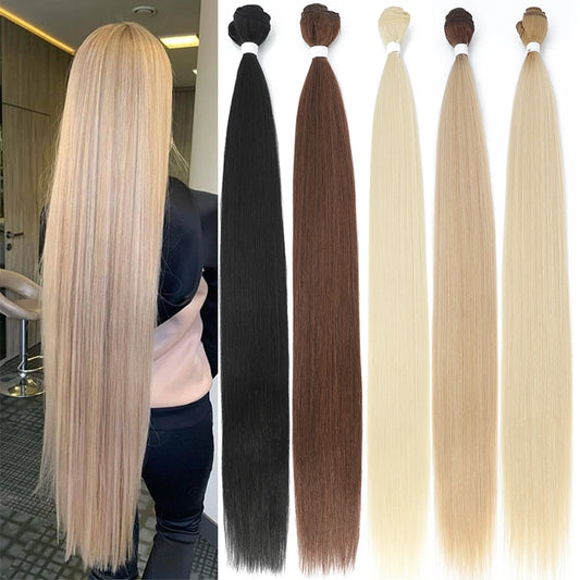 Bone Straight Haarsträhnen Salon Natürliche Haarverlängerungen Kunstfasern Superlange synthetische Yaki Straight Haarweben voll bis in die Spitzen