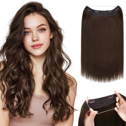 Sunmofavo Wire in Hair Extensions Human Hair Straight Fish Line Natural Fusion with 4 Clips Weft Hair Extensions For Women Daily