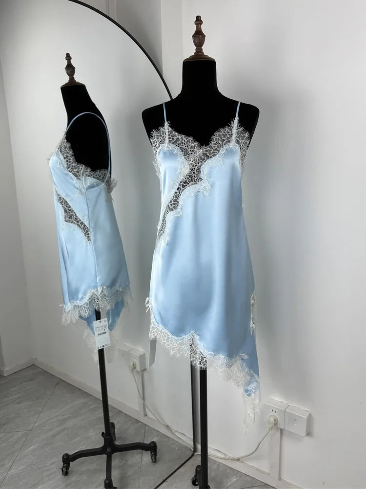 Tossy Sexy Lace Halter Dresses Female Backless Patchwork V-Neck Summer 2025 New Slim Party Dress Women Spaghetti Bodycon Dress