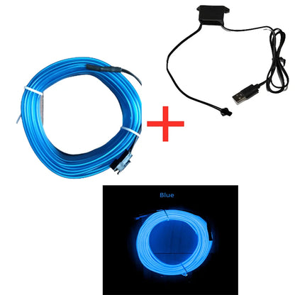 1M/3M/5M Auto-Innenraum-LED-Dekorlampe EL-Kabel Neonstreifen für Auto-DIY Flexible Umgebungslicht USB Party-Atmosphäre-Diode