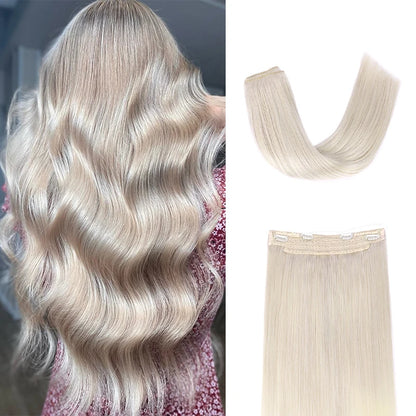 Sunmofavo Wire in Hair Extensions Human Hair Straight Fish Line Natural Fusion with 4 Clips Weft Hair Extensions For Women Daily