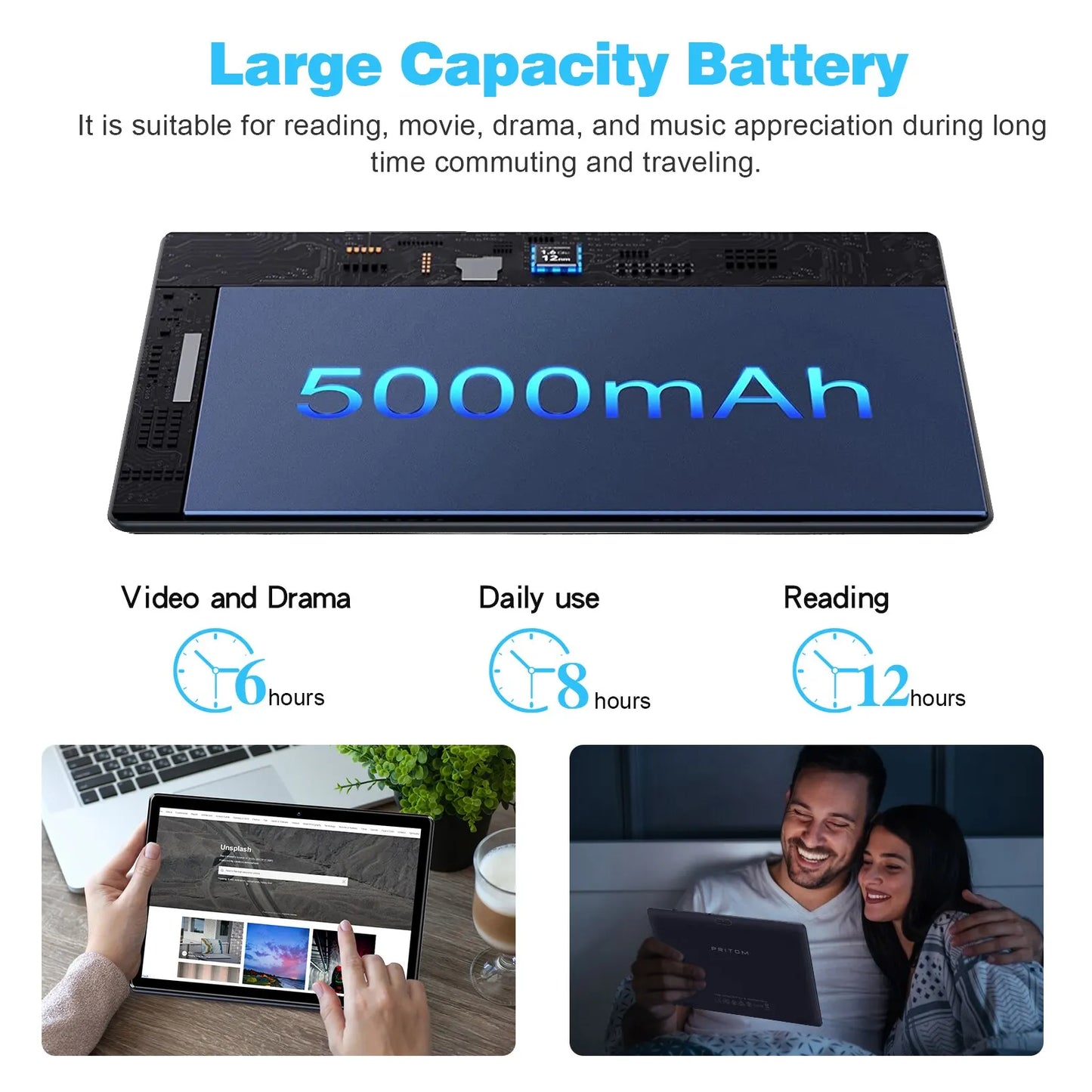 PRITOM Android 10 Tablet 10.1 Inch 2GB RAM 64GB ROM Quad Core Processor HD IPS Screen 8.0 MP Rear Camera WiFi