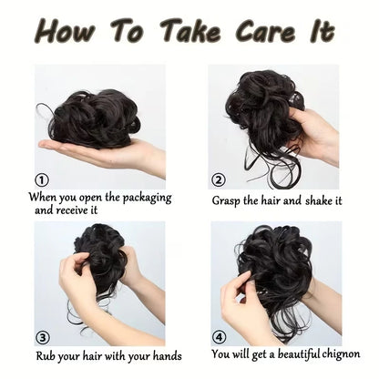 Synthetic Short Wavy Curly Messy Elegant Bun Hair Piece Claw Clip Tousled Updo Hair Buns Hairpiece Extensions for Women