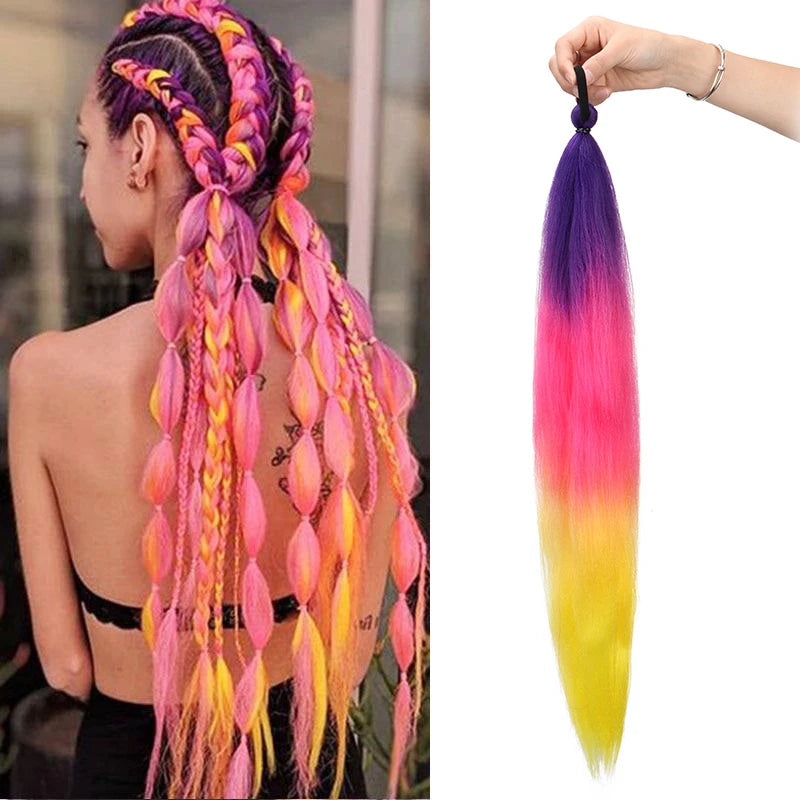 Synthetic 26Inch Long Straight Ponytail Elastic Hair Colorful Braiding Ponytail Hair Extensions Hair Accessories for Women