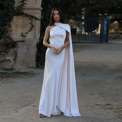 Sexy Satin Ribbon Party Dress Women Elegant Halter Backless Off Shoulder Sleeveless Female Dresses 2024 Summer Solid Robe Gown