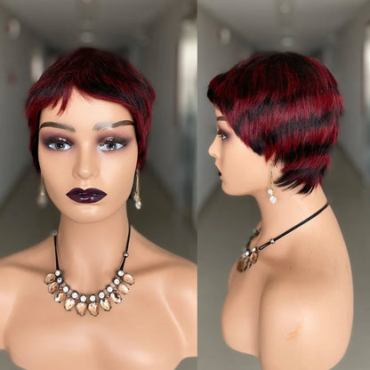 Short Straight Human Hair Wigs Natural Color Brazilian Remy Hair Pixie Cut Wig Human Hair Machine Wig For Black Women