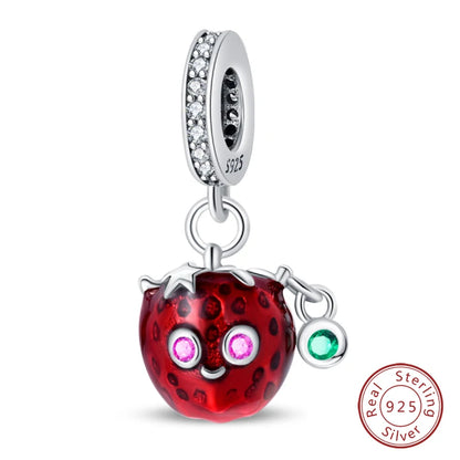 Original 925 Sterling Silber Rote Charm Perlen Rotwein Chili Hantel Anhänger für Frauen Passend für DIY Armband Geburtstag Schmuck Geschenk