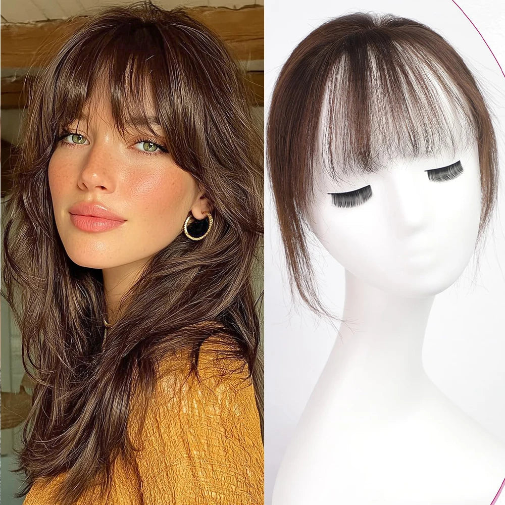 100% Human Hair Blonde Bangs Clips in Air Fringe Bangs Hairpiece for Women Platinum Human Hair Bangs Hair Extension 4.5inch
