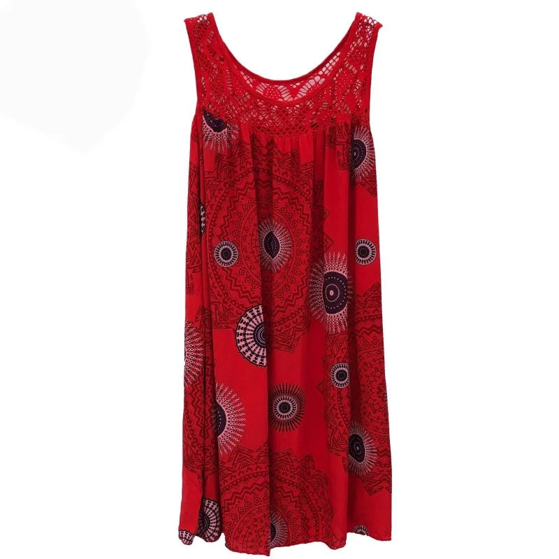 Damenbekleidung Sommer ärmelloses Camisole-Kleid Spitzenprint ärmelloses großes Schaukelkleid lockeres sexy Kleid langer Rock Übergröße